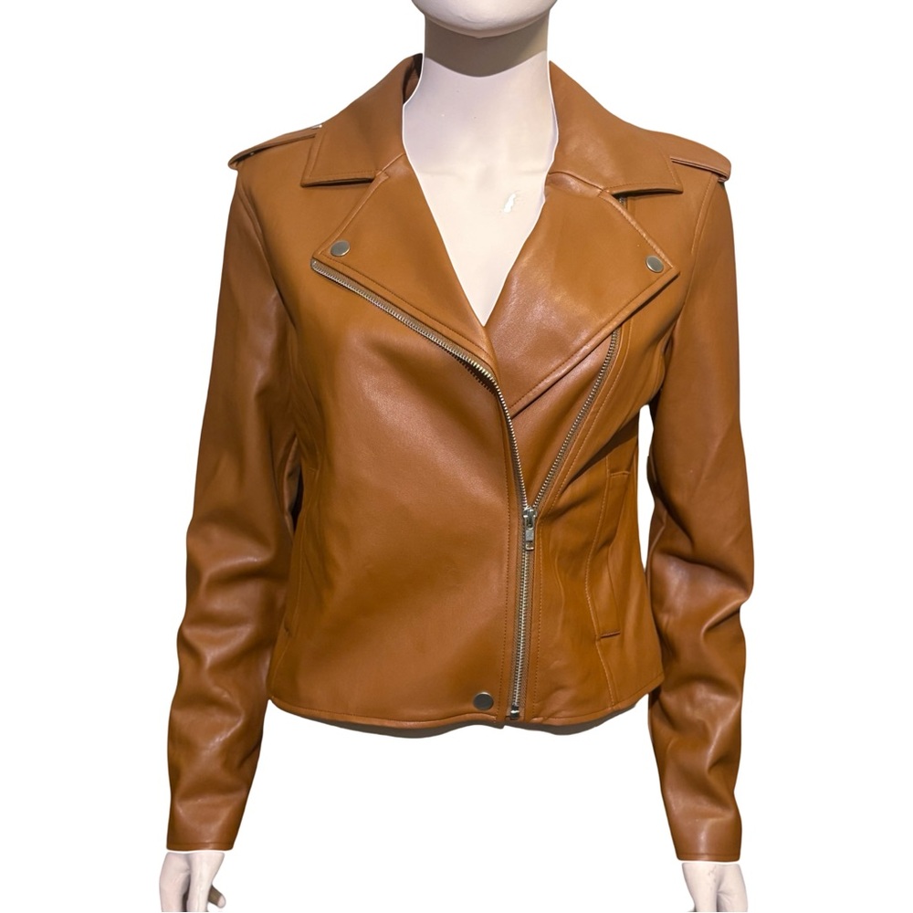 INC International Concepts Tan Leather Motorcycle Jacket